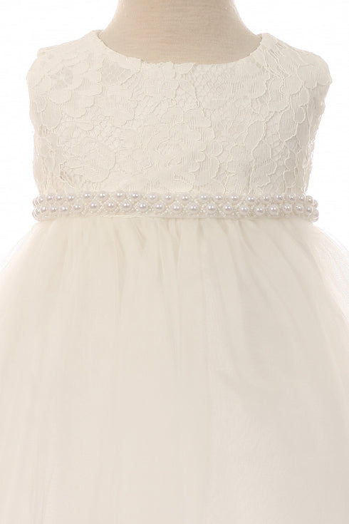 Kids Dream Baby Girls Off-White Tulle Thick Pearl Trim Flower Girl Dress 6-24M - SophiasStyle.com